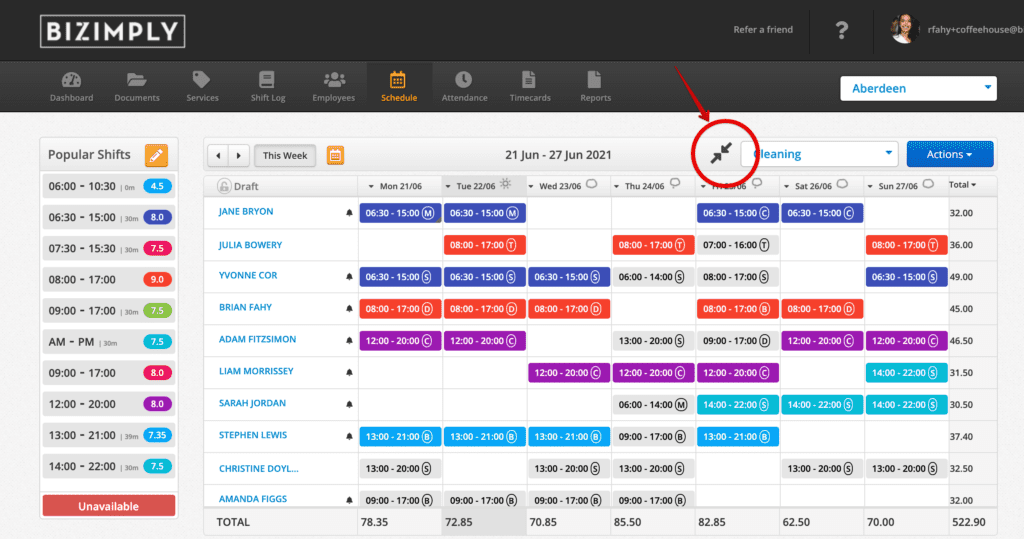 Bizimply schedule expand view