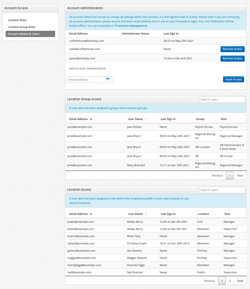 Bizimply Account Access Groups