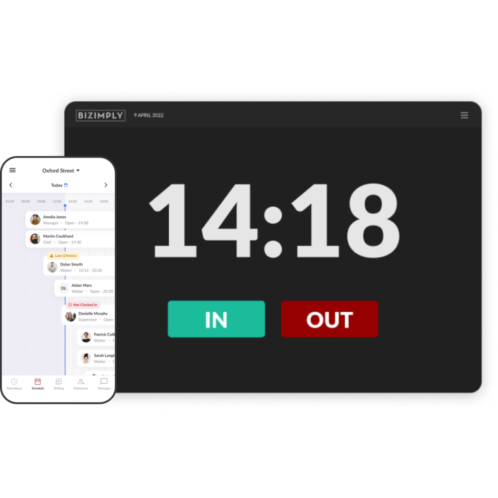 clock in ipad and mobile phone bizimply