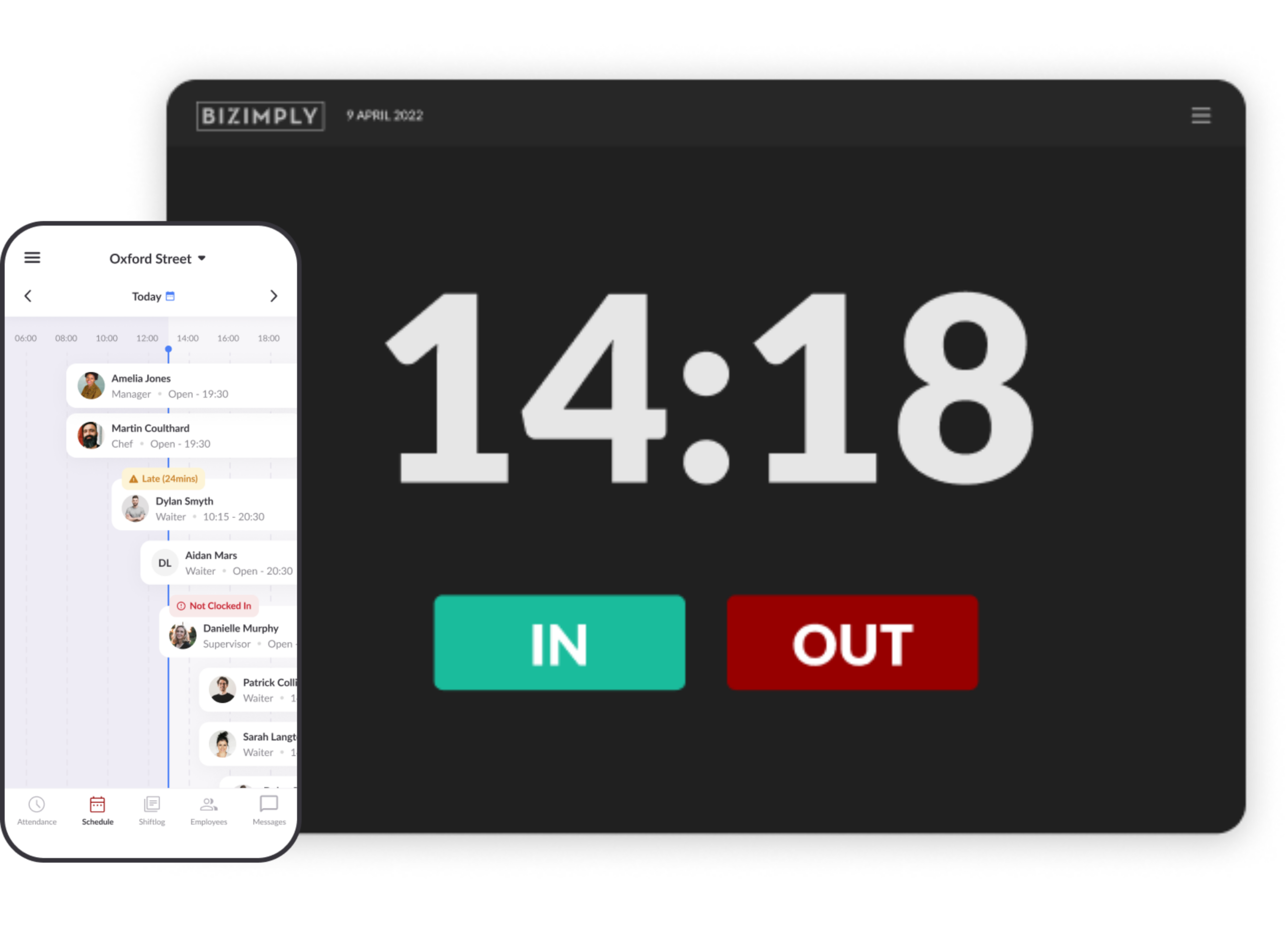 clock in ipad and mobile phone bizimply