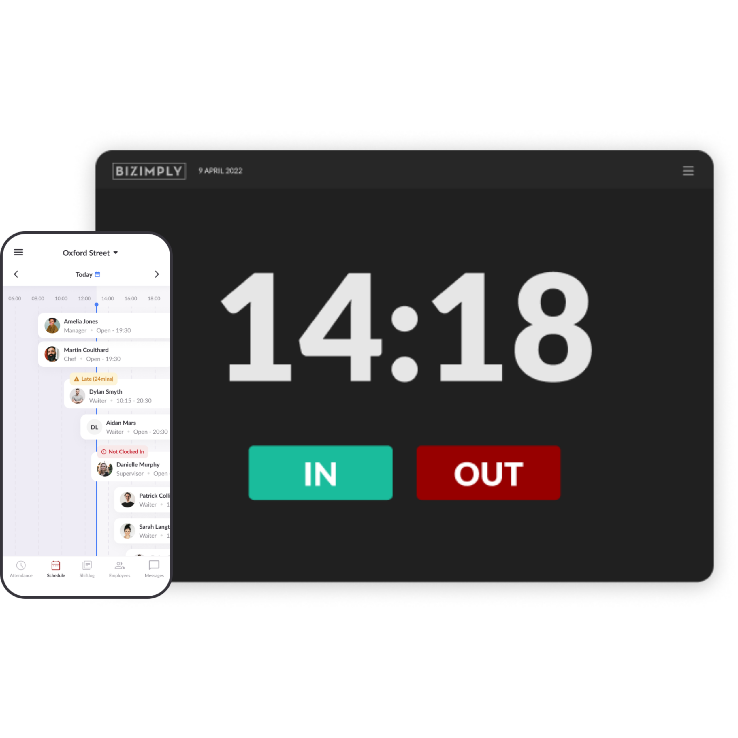 clock in ipad and mobile phone bizimply