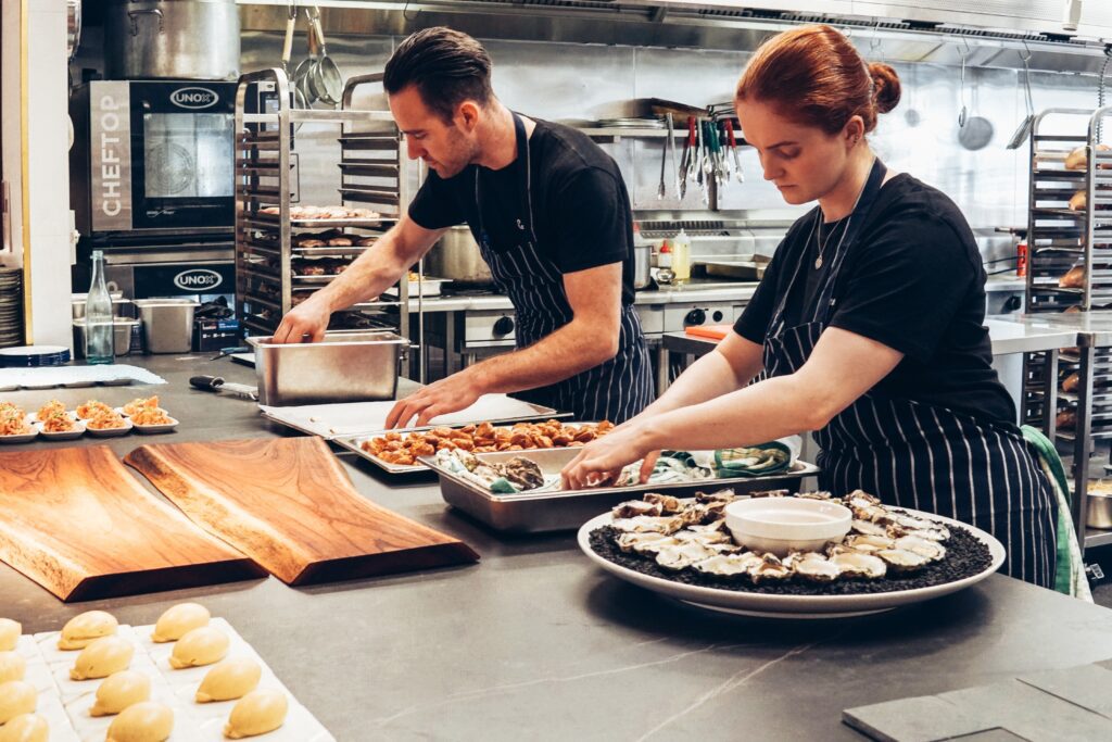 employees working in restaurant